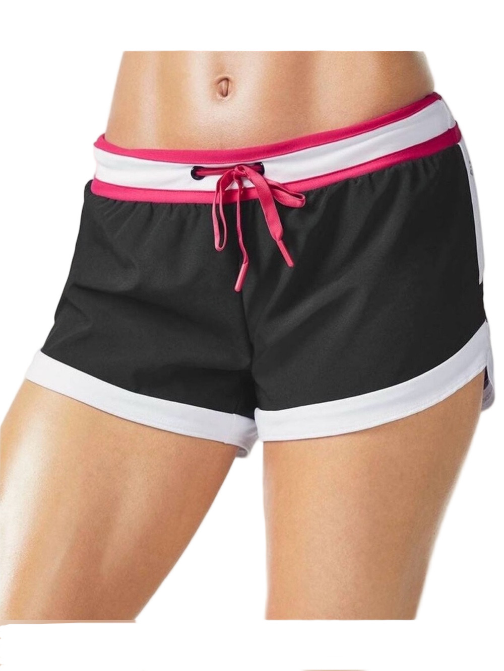 👒Fabletics RIHO Black Athletic Drawstring Shorts with Pink Trim size L GUC